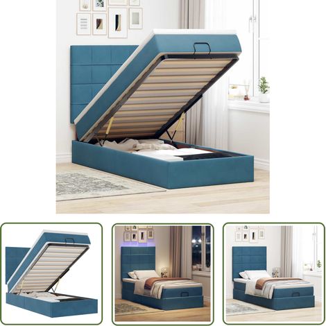 vidaXL Cadre de lit ottoman avec matelas bleu foncé 100x200 cm velours (1/5)