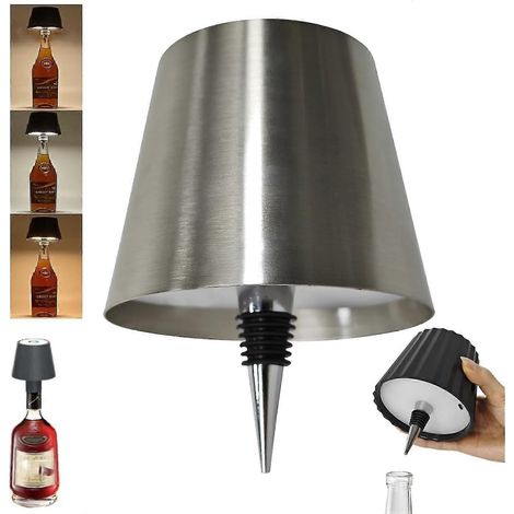 Lampe bouteille sans fil, 3 couleurs rechargeables, idéale pour les bars (argent). (1/5)