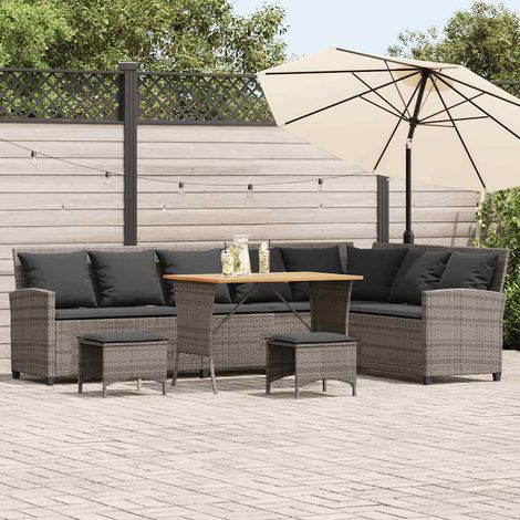 4-tlg. Garten-Sofagarnitur mit Kissen L-Form Grau Poly Rattan (1/5)