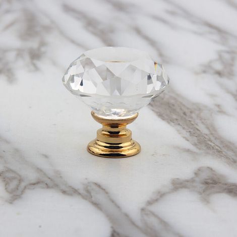 Set di 15 pomelli per ante di armadi in vetro di cristallo da 30 mm, ideali per armadi, guardaroba, cassetti e decorazioni per la casa, con 3 lunghezze di vite (oro)