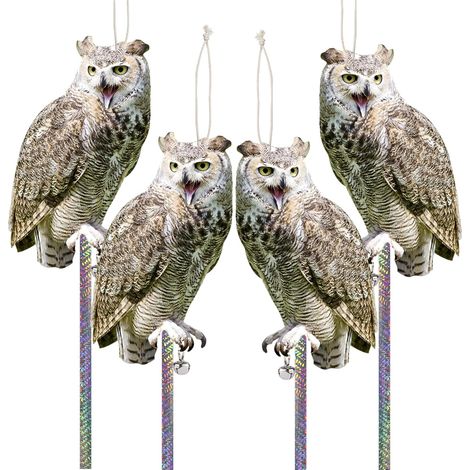 Lot de 4 répulsifs Contre Les Oiseaux, Les Pigeons, Les Pigeons Suspendus, pour Balcon, répulsif Contre Les moineaux en Plastique, Motif Chouettes Plates (1/5)