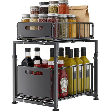 Organizer estraibile, altezza regolabile, resistente acciaio al carbonio, grigio (1/2)