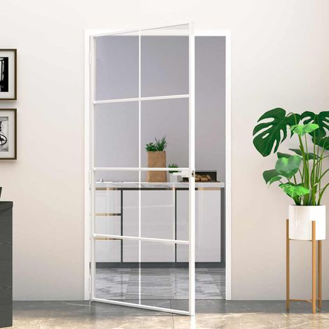 Porte d'intérieur Porte d'entrée  Porte De Service contemporain  Blanc 102x201,5 cm Trempé verre aluminium fin 88618 (1/5)