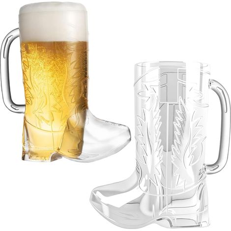 1 Gobelet cowboy, verre cristal, anse ergonomique, motif bottes, 17 cm, pour fête western