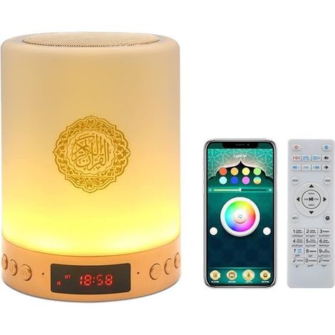 1 Haut Parleur Coran, Veilleuse LED Tactile, Lecteur MP3 Bluetooth, Lampe Chevet Bureau Extérieur