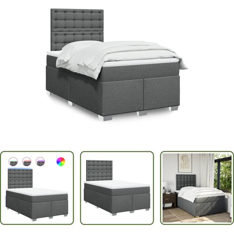 vidaXL LED-Beleuchtung - Boxspringbett mit Matratze Dunkelgrau 120x200 cm Stoff (1/5)