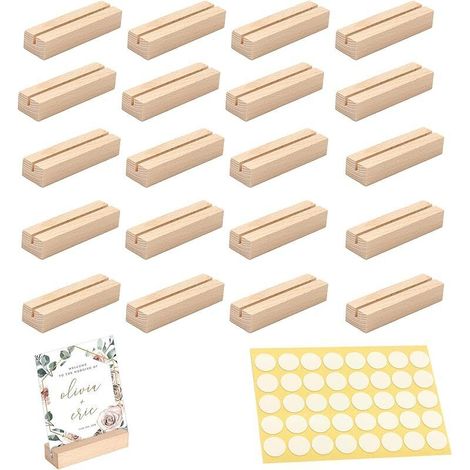 20 Pièces Porte Carte Bois, 10 x 3 x 2cm Support Photo Décoration Domicile, Supports Menu Table Hêtre, Porte Numéro Cartes pour Banquets, Fêtes, Mariages, Restaurants, Conférences (Fente 3mm) (1/5)