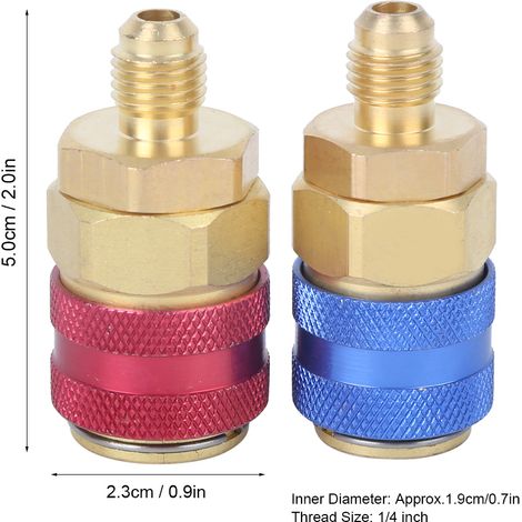 Adaptateur Rapide de Couplage pour Climatisation R134A - Ensemble Rouge Bleu - Brass et Filetage 1/4 Inch SAE (1/5)