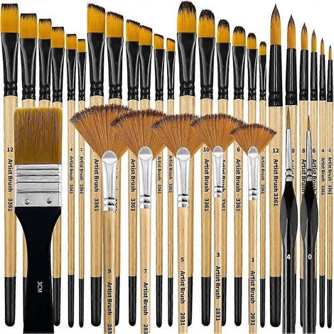 Ensemble de pinceaux en nylon à poils ronds, en forme de langue de chat, plats, éventail et biseautés, idéal pour les artistes débutants et confirmés en peinture acrylique. (1/5)