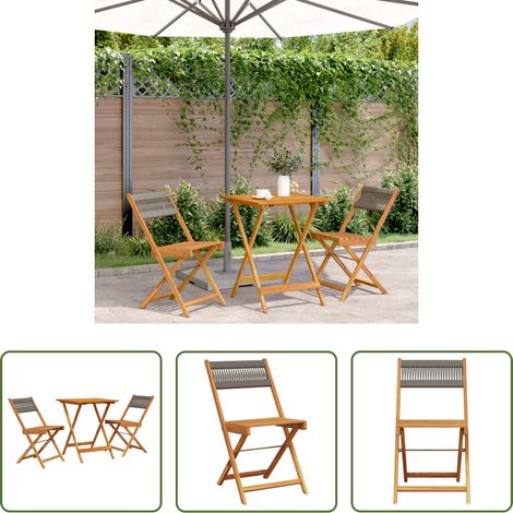 vidaXL Meubles d'extérieur - Ensemble de bistro 3 pcs gris polypropylène et bois massif (1/5)