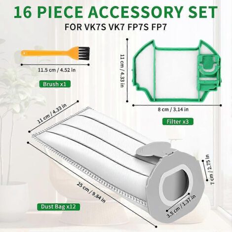 NALOOKAMIC Lot de 12 sacs pour aspirateur Vorwerk Kobold FP7 VK7 avec 3 filtres de protection moteur. Sacs à poussière de rechange. (1/4)