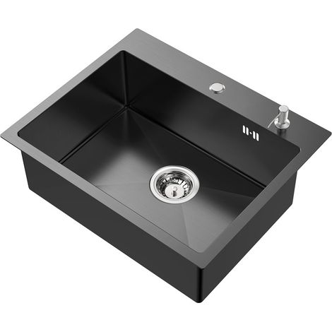 Lavello da cucina in acciaio inox 55 x 45 cm, lavello da incasso con dispenser sapone, lavello da appoggio per la cucina, antracite