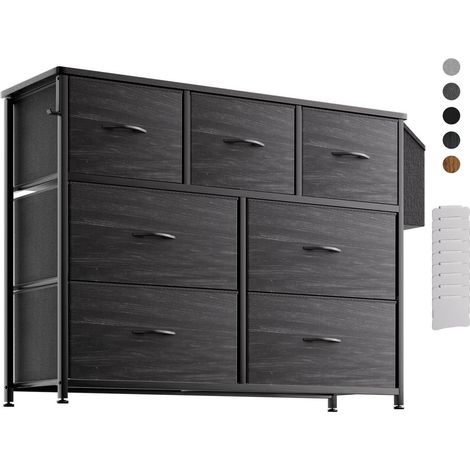 Stoffkommode mit 7 Schubladen, schwarze Holzmaserung, mit Etikettenkarten (1/5)