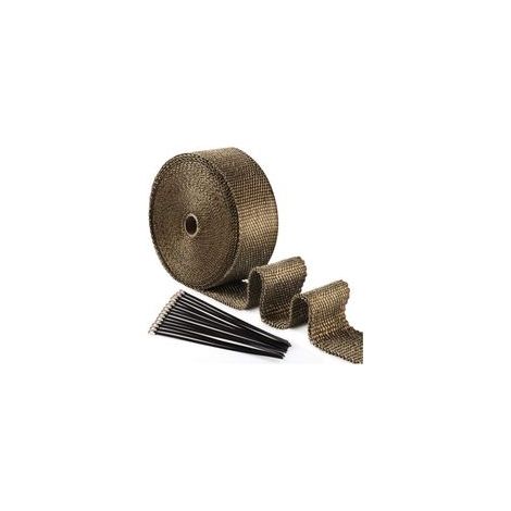15M50mm Ruban Isolant Thermique en Titanium Magma + 15 Attaches de Cable en Acier Inoxydable de Noir pour Tuyeau Collecteur Echappement Moto Bande Isolante Thermique, avec caractéristiques : 15A, Acie