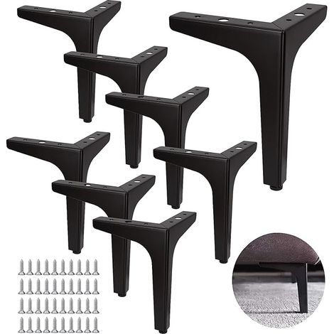 SENENQU Set of 8 Metal Sofa Legs, 17 cm, Metal Coffee Table Legs, Load up to 600 kg, Black Furniture Legs, Wrought Iron/Sofa Table Stand, TV Stand, Cupboard, with 40 Screws (1/5)
