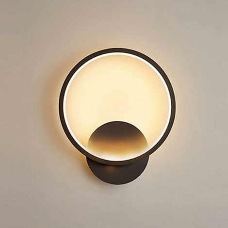 VURAHOME - Applique Murale Interieur LED 14W,Applique Murale Design Ronde Noir, Lampe Murale , Blanc Chaud pour Chambre Salon Escalier Couloir (1/5)