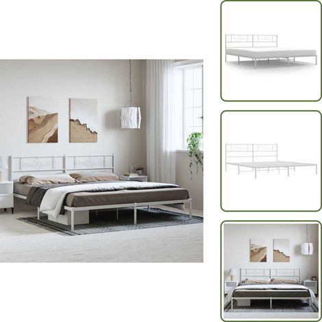 Bettgestell mit Kopfteil Metall Weiß 183x213 cm - Metallbettfundament - Doppelbettgestell - Weißes Bettgestell - Boxspringrahmen - Bettrahmen (1/5)