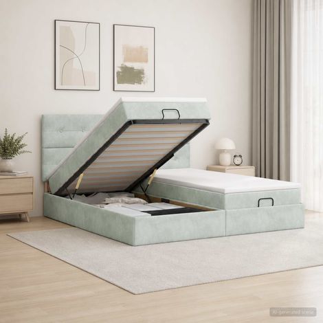 Cama tipo otomana con colchón y LED Gris Claro 180 x 200 cm (1/5)