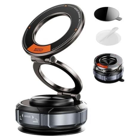 Support téléphone voiture magnétique ventouse 360°, fixation métallique robuste (1/5)
