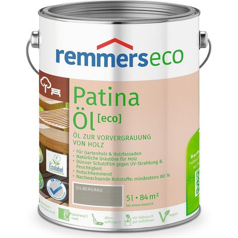 Remmers Patina-Öl [eco] silbergrau, 5 Liter, nachhaltiges Holzöl grau, innen und außen, vegan, rutschhemmend, natürliche Grautöne für Holz