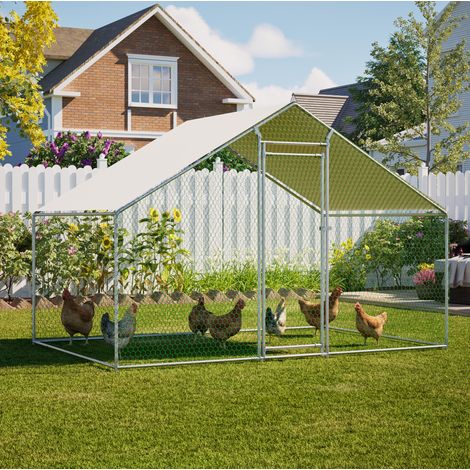 Parque para gallinas 3 x 2 x 2 m de acero galvanizado con techo de PE, gris DESVIAE (1/5)