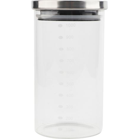 Bocal en verre de 1000 ml avec couvercle en acier inoxydable pour café, grains et aliments, récipient de cuisine hermétique (1/5)