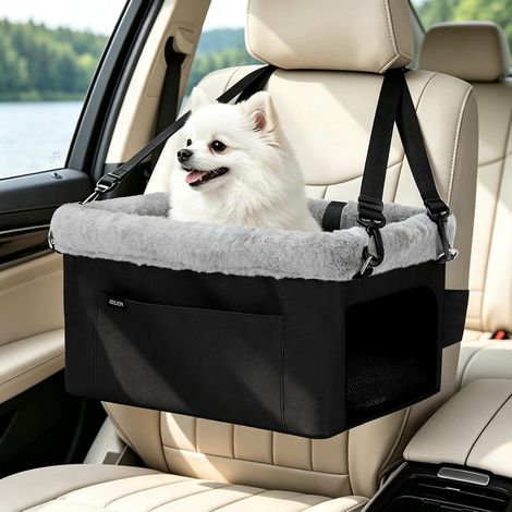 Luxuriöser Hundesitz mit stabilem Metallrahmen und Sicherheitsleine für kleine Haustiere bis 9 kg – Tragbarer Welpen-Autositz mit dickem Kissen und Taschen (1/5)