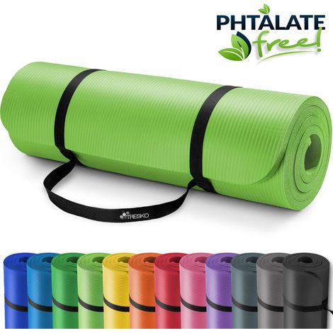 TRESKO Esterilla de fitness 185 x 60 cm y 190 x 100 cm para gimnasia, yoga, pilates y cualquier tipo de entrenamiento Suave y cómoda Espuma NBR (Verde Claro, 185 x 60 x 1,0 cm)