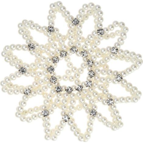 Elastisches Haarnetz, handgefertigtes Häkelhaarnetz mit Perlen, Kopfschmuck für Tanzaufführungen (weiß) – 10,00 x 10,00 x 1,00 cm – Weiß (1/3)