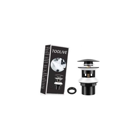 Bonde de Lavabo avec Tropplein Noir Mat, Universelle G1 1/4" Laiton Valve Popup Bonde de Vidage pour lavabo, Clicclac, Installation Sans Outil (Pas de fuite d'eau, Pas de rouille）