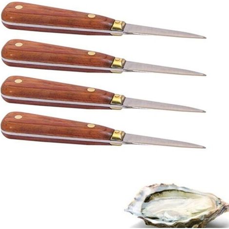 4 lancettes à huîtres avec manche bois 16 cm