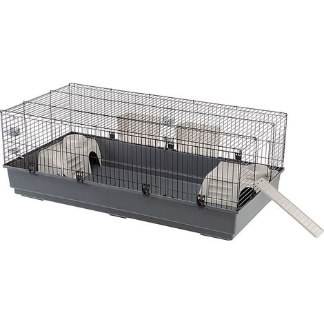 Cage pour rongeurs RABBIT 140 – Dimensions 140x71xh51 cm – Grille anti-corrosion – Accessoires inclus : 2 mangeoires, 2 abreuvoirs, 2 étagères – Ferplast