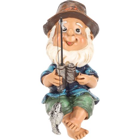 Figurine de nain pêcheur assis - Décoration amusante en résine résistante aux UV pour jardins, pelouses et cours extérieures