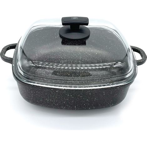 Tegame Quadrato con Coperchio in Vetro Antiaderente 2 Manici 28x28 cm Olympia Hard Cook (1/5)