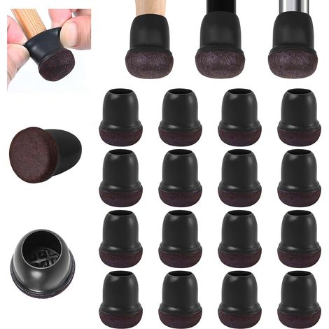 Protezioni per gambe di sedie, cuscinetti in silicone da 14-15 mm con feltro ispessito, 16 pezzi, neri, piccoli cuscinetti per sedie, protezioni per pavimenti, riducono i graffi (1/5)