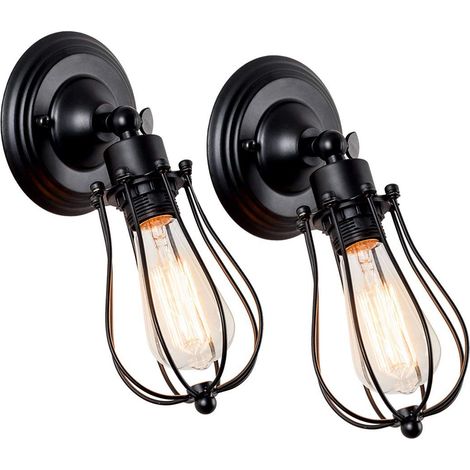 2er Industrielle Wandleuchte E27 Metall Käfig Wandlampe Verstellbare für Esstisch, Schlafzimmer, Kaffee, Bar (Schwarz)