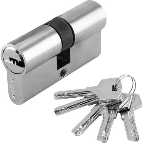 Cilindro de seguridad níquel con 5 llaves iguales INTHER, latón, 30 x 30 mm, alta durabilidad