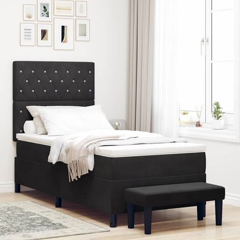 Cama tipo Box Spring con cabecera Negro 190 x 90 cm Terciopelo (1/5)