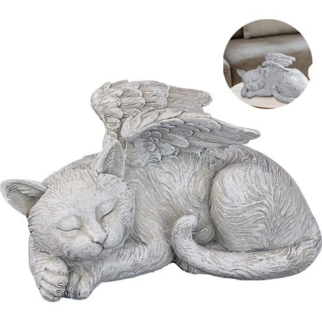 Statuette Chat Ange - 14 x 10 x 12 5 cm - Pour Tombe Jardin ou Intérieur - 1 Pièce