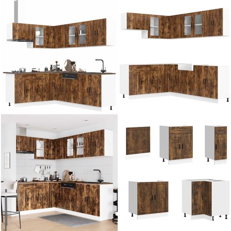 vidaXL 11-tlg. Küchenschrank-Set Porto Räuchereiche Holzwerkstoff (1/5)