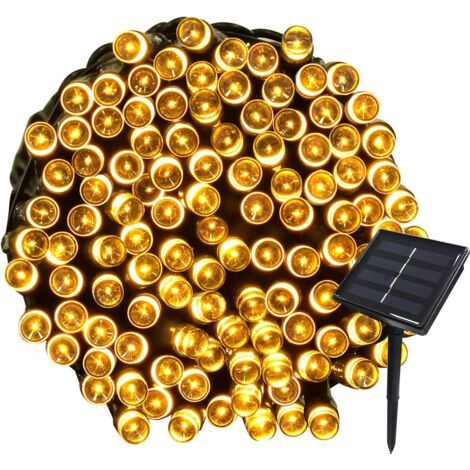 Guirlande lumineuse solaire de 22 m, 200 LED, 8 guirlandes, idéale pour les fêtes, les mariages, les anniversaires et les jardins extérieurs (blanc chaud, 1 pièce) (1/5)