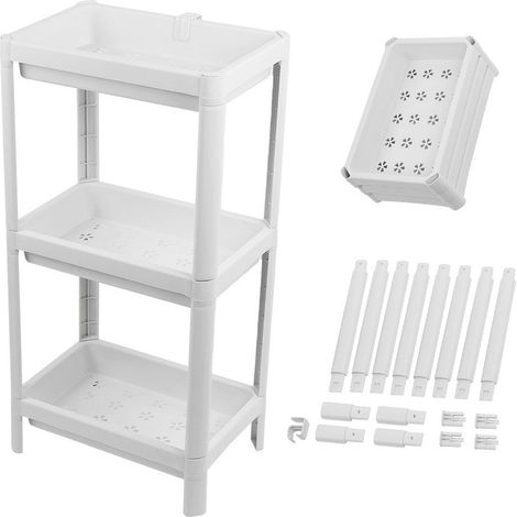 Etagere De Salle De Bain En Plastique Multi-Niveaux - Design Aere Antihumidite - Pour Rangement Cuisine Et Douche - Blanc (1/5)