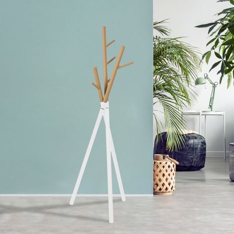 Appendiabiti da Terra Laerdal Porta Abiti Treppiede in Acciaio 172x49x49 cm Bianco [en.casa]