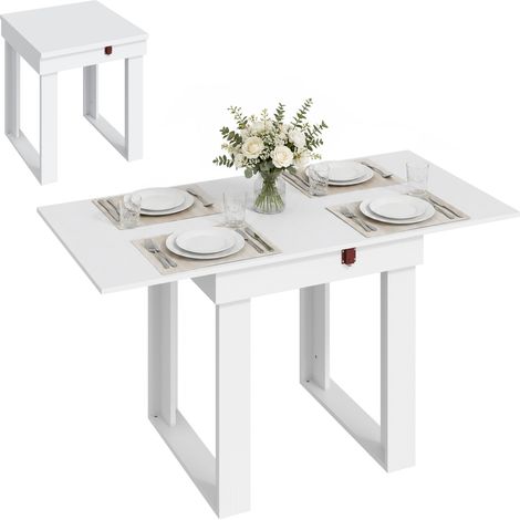 HOMCOM Modern Folding Dining Table for 4 Under-Table Storage 140cm White (1/5)