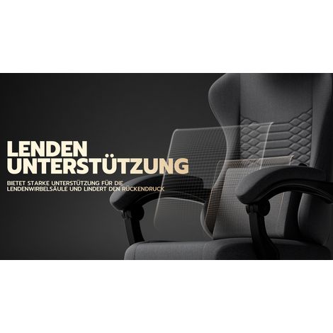 Chaise de gaming chaise de bureau en tissu,chaise de massage de jeu avec appuie-tête,siège ergonomique de course gaming avec repose-pieds (noir)