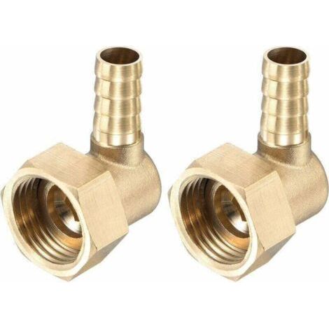 Raccord Cannelé Tuyau Laiton Coude 10mm x G1/2 Connecteur , XU,Tuyau Femelle à écrou Pivotant pour Eau Carburant Air Paquet de 2 - (1/4)