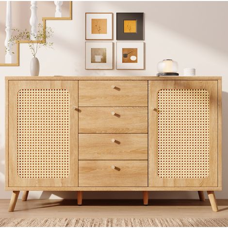 MEUBLIV Buffet de rangement 140x40x86 cm chêne clair – 4 tiroirs et 2 portes (1/5)