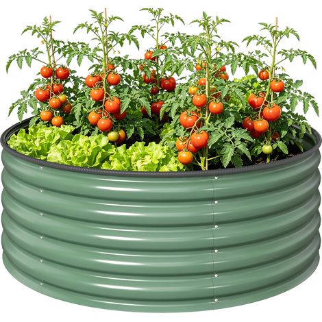 Galvanised Raised Garden Bed Safety Edging, Outdoor Raised Planter Box Gloves, 120 x 120 x 43cm, Light Green (1/5)