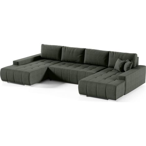Wohnlandschaft Sofa mit Schlaffunktion VOGAR Stoff Aulla Tannengrün (1/4)