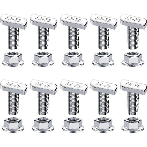 10pcs T Nuts and Bolts, Aluminum T Slot Kit, Fastener Screw Set with Adjustable Fit,track Hardware Set, Door Mechanism, Solar Panel Mounting (1/5)